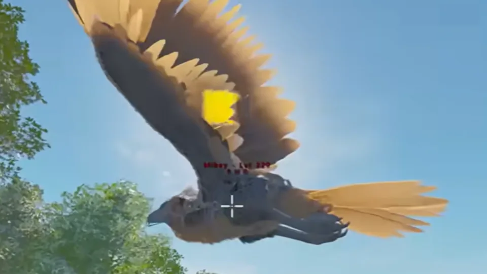 ark-ascended player ESP nameplate and aimbot reticle on an Argentavis